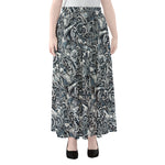 Abstract Nautical Anchor Pattern Print Chiffon Maxi Skirt