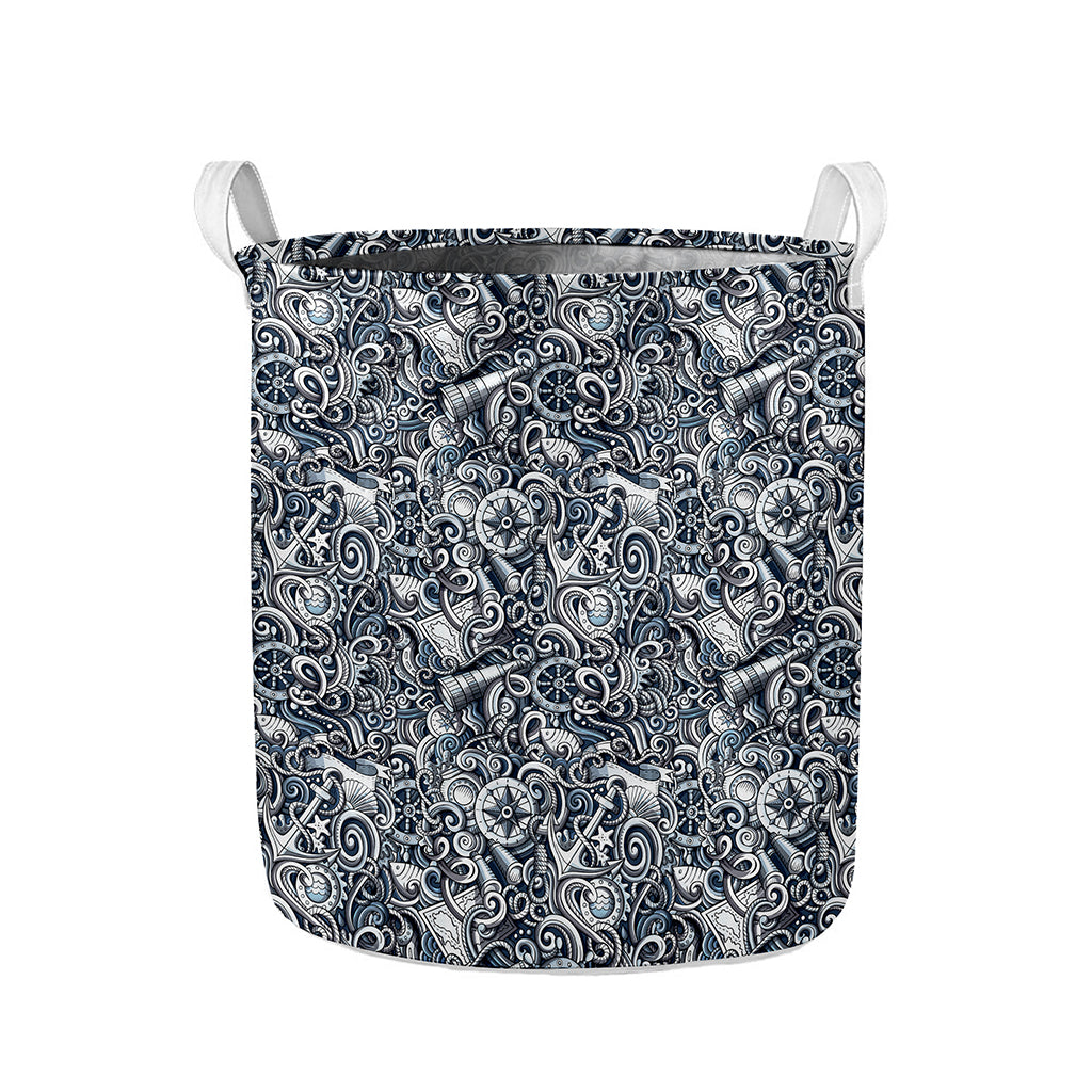 Abstract Nautical Anchor Pattern Print Collapsible Laundry Basket