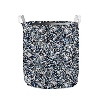 Abstract Nautical Anchor Pattern Print Collapsible Laundry Basket