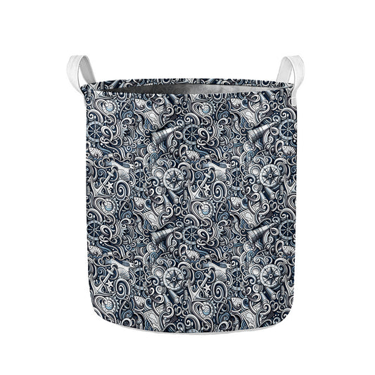 Abstract Nautical Anchor Pattern Print Collapsible Laundry Basket
