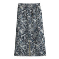 Abstract Nautical Anchor Pattern Print Cotton Front Slit Maxi Skirt