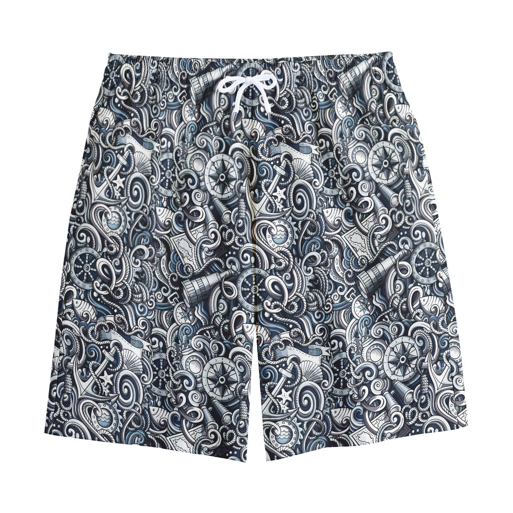 Abstract Nautical Anchor Pattern Print Cotton Shorts