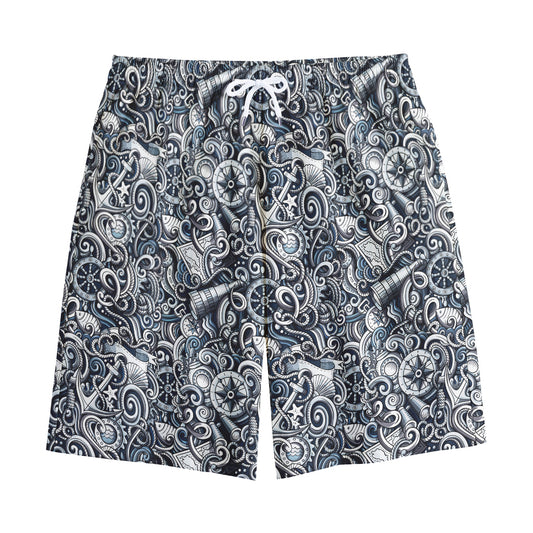 Abstract Nautical Anchor Pattern Print Cotton Shorts