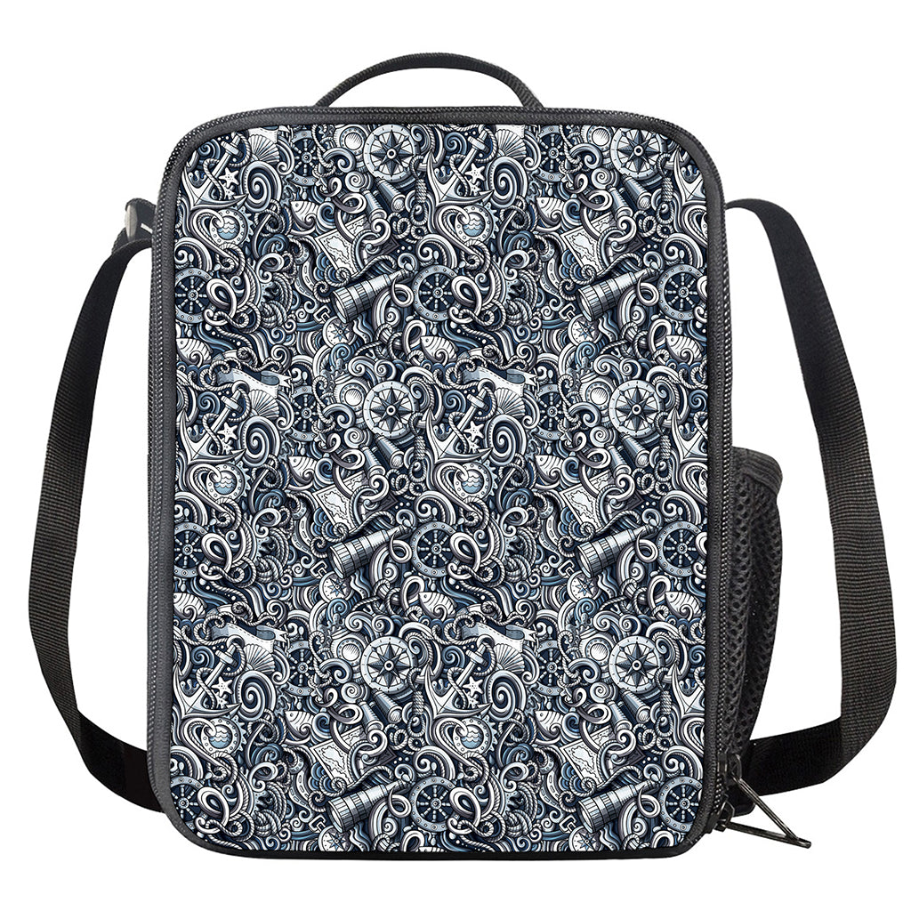 Abstract Nautical Anchor Pattern Print Crossbody Lunch Bag