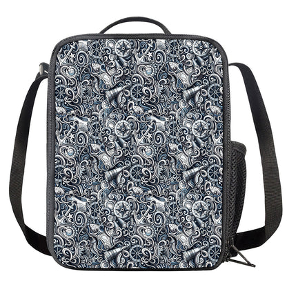 Abstract Nautical Anchor Pattern Print Crossbody Lunch Bag
