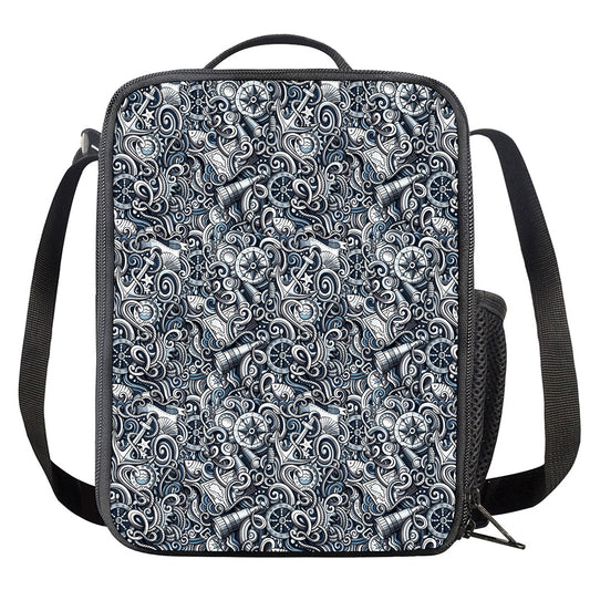 Abstract Nautical Anchor Pattern Print Crossbody Lunch Bag