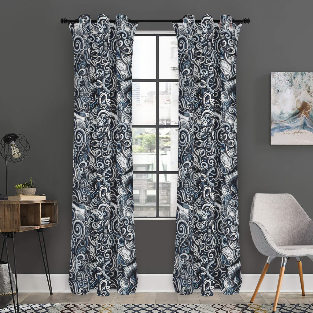 Abstract Nautical Anchor Pattern Print Curtain
