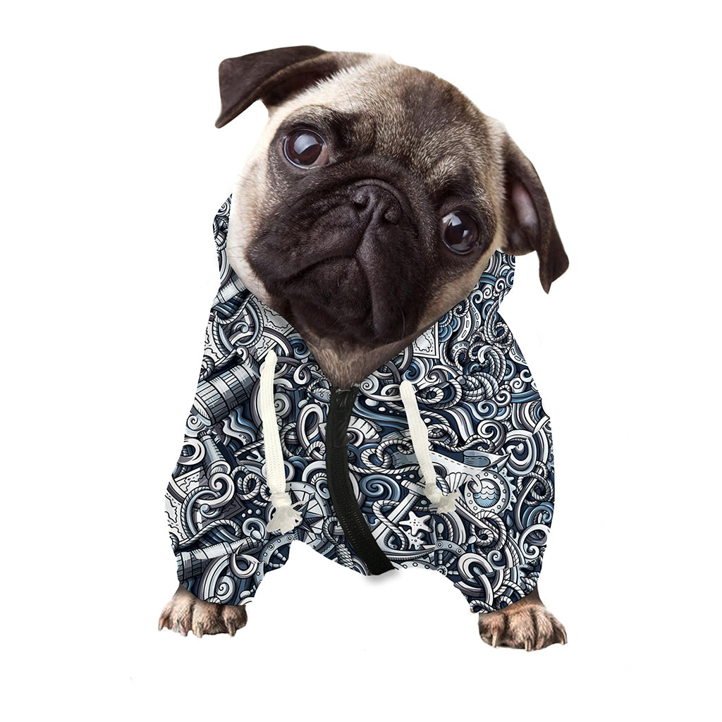 Abstract Nautical Anchor Pattern Print Dog Zip Up Hoodie