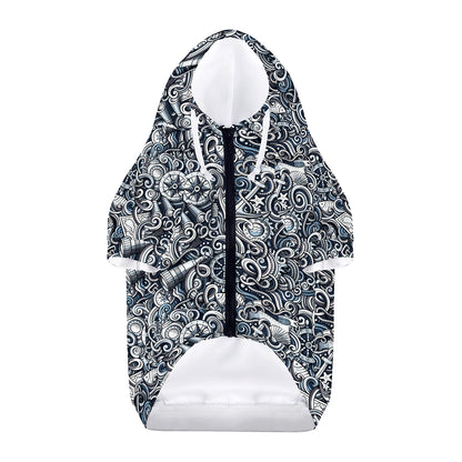 Abstract Nautical Anchor Pattern Print Dog Zip Up Hoodie