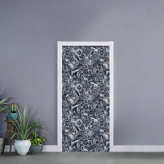 Abstract Nautical Anchor Pattern Print Door Sticker