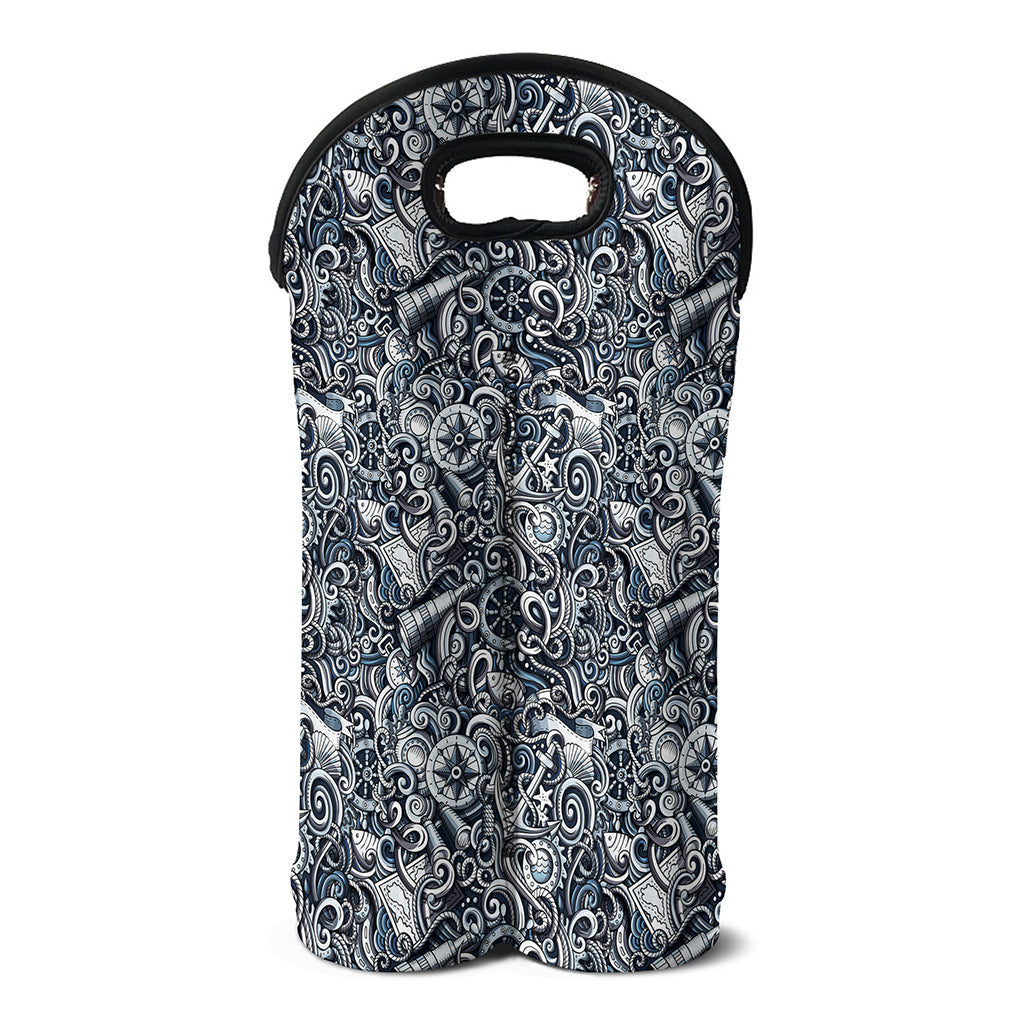 Abstract Nautical Anchor Pattern Print Double Neoprene Wine Tote