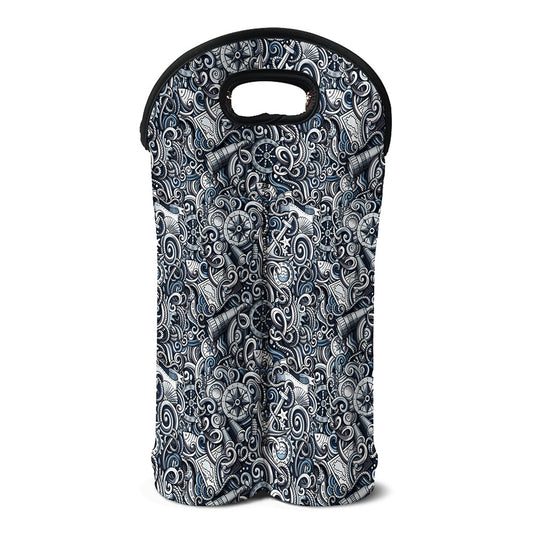 Abstract Nautical Anchor Pattern Print Double Neoprene Wine Tote