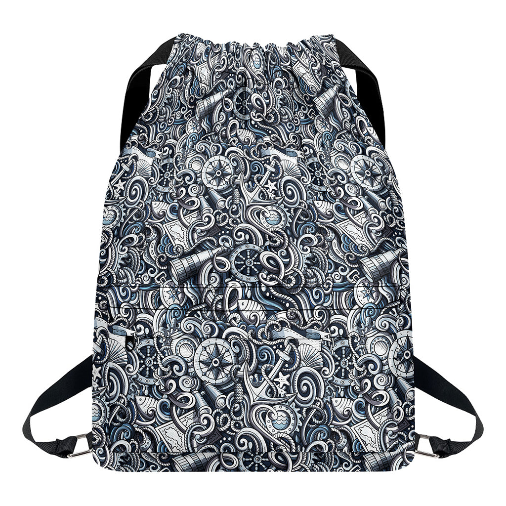 Abstract Nautical Anchor Pattern Print Drawstring Backpack