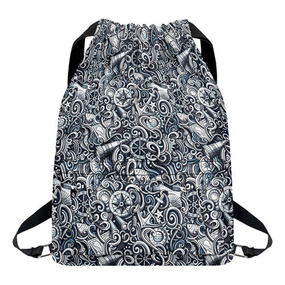 Abstract Nautical Anchor Pattern Print Drawstring Backpack