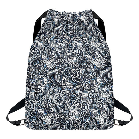 Abstract Nautical Anchor Pattern Print Drawstring Backpack