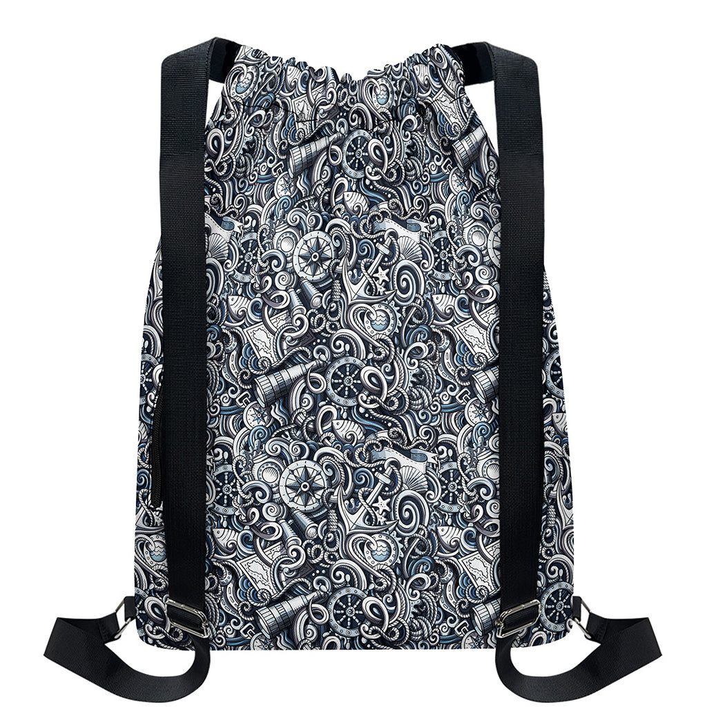 Abstract Nautical Anchor Pattern Print Drawstring Backpack