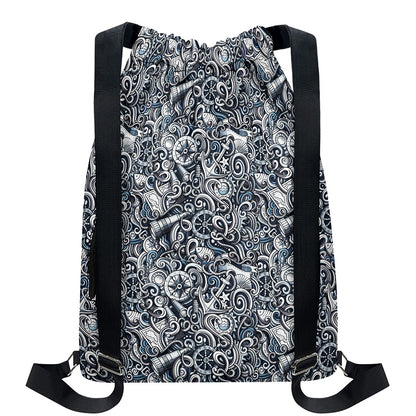 Abstract Nautical Anchor Pattern Print Drawstring Backpack