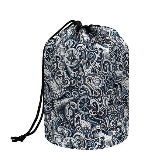 Abstract Nautical Anchor Pattern Print Drawstring Makeup Bag