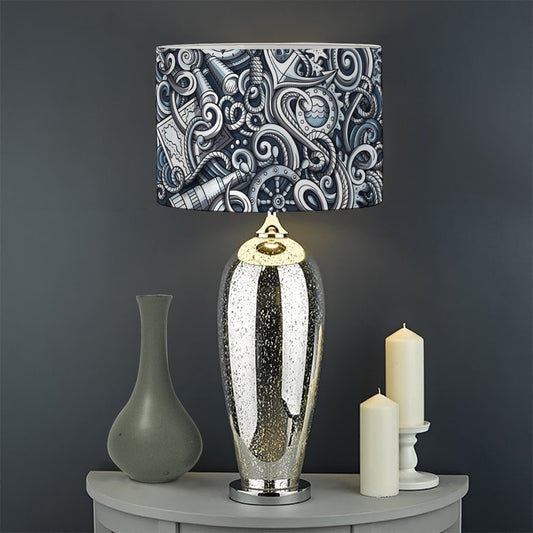 Abstract Nautical Anchor Pattern Print Drum Lamp Shade
