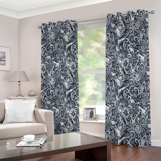 Abstract Nautical Anchor Pattern Print Extra Wide Grommet Curtains