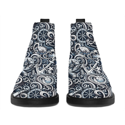 Abstract Nautical Anchor Pattern Print Flat Ankle Boots