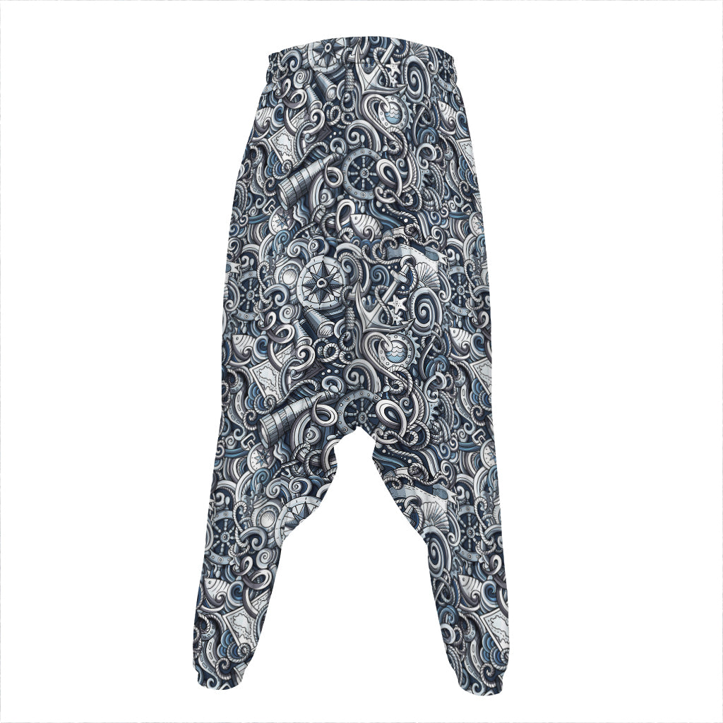 Abstract Nautical Anchor Pattern Print Hammer Pants