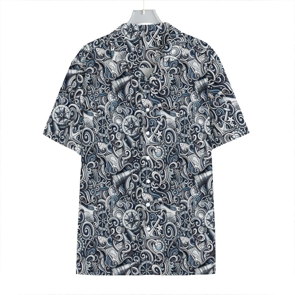 Abstract Nautical Anchor Pattern Print Hawaiian Shirt