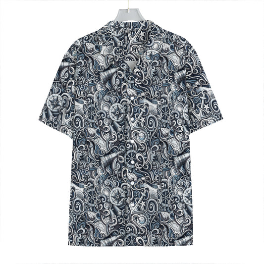 Abstract Nautical Anchor Pattern Print Hawaiian Shirt