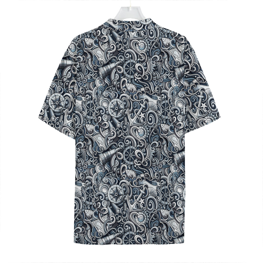 Abstract Nautical Anchor Pattern Print Hawaiian Shirt