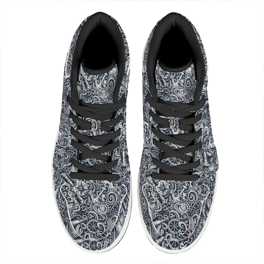 Abstract Nautical Anchor Pattern Print High Top Leather Sneakers