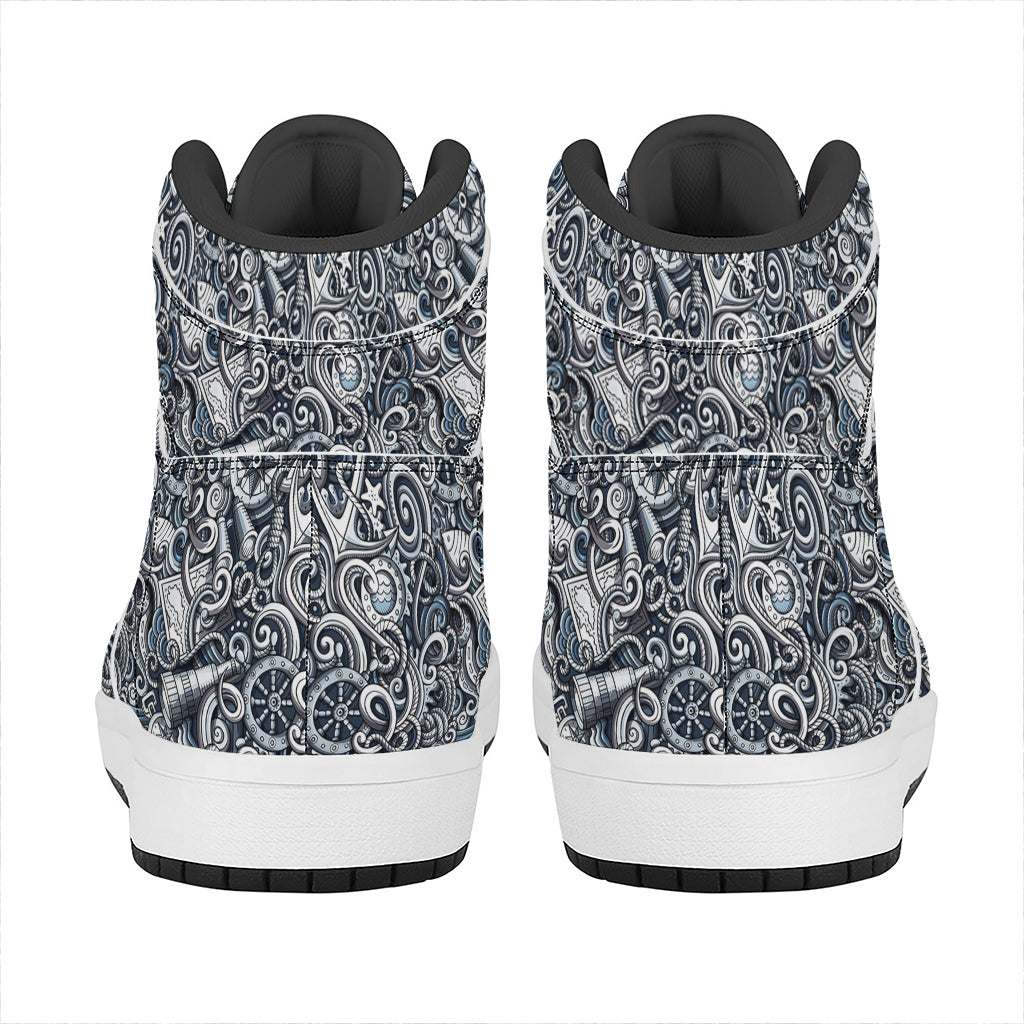Abstract Nautical Anchor Pattern Print High Top Leather Sneakers