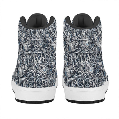 Abstract Nautical Anchor Pattern Print High Top Leather Sneakers