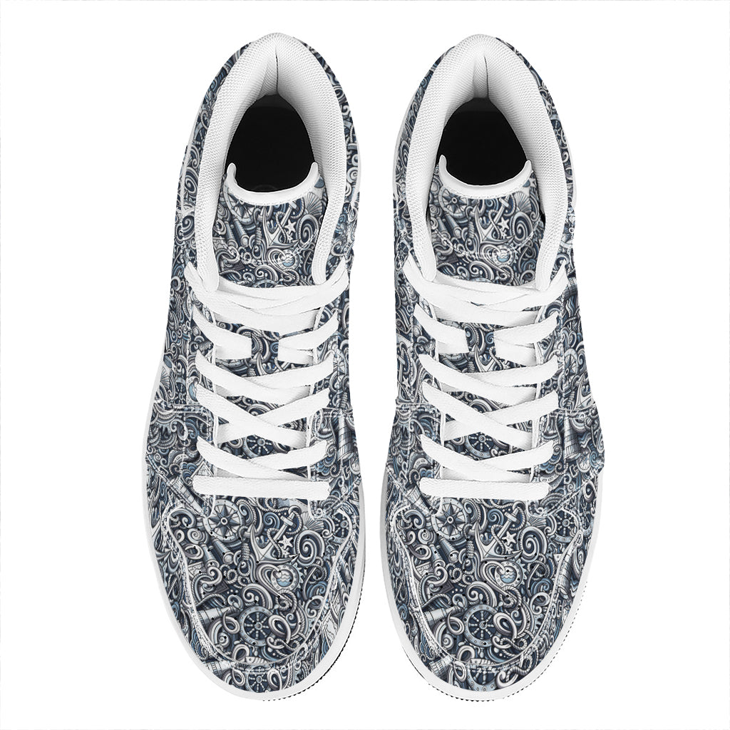 Abstract Nautical Anchor Pattern Print High Top Leather Sneakers