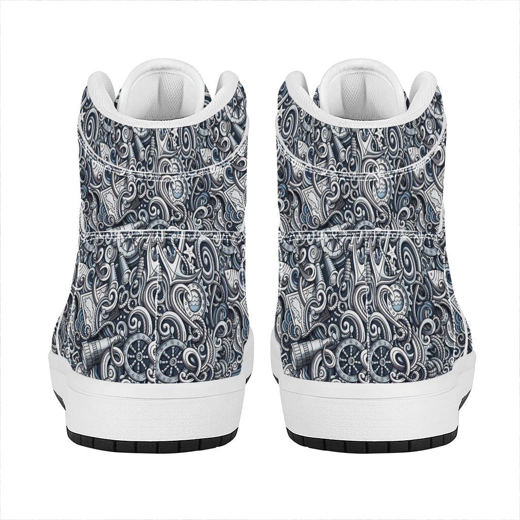 Abstract Nautical Anchor Pattern Print High Top Leather Sneakers
