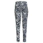 Abstract Nautical Anchor Pattern Print High-Waisted Pocket Leggings