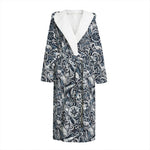 Abstract Nautical Anchor Pattern Print Hooded Bathrobe