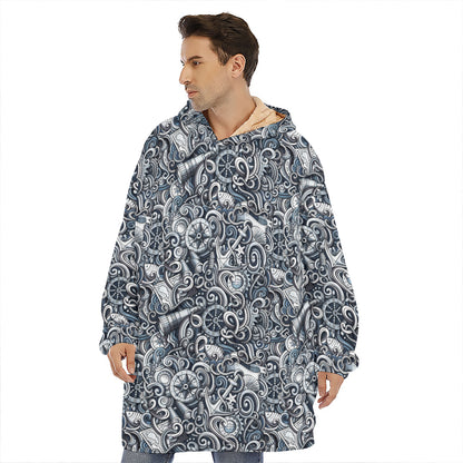 Abstract Nautical Anchor Pattern Print Hoodie Blanket