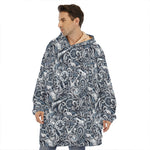 Abstract Nautical Anchor Pattern Print Hoodie Blanket