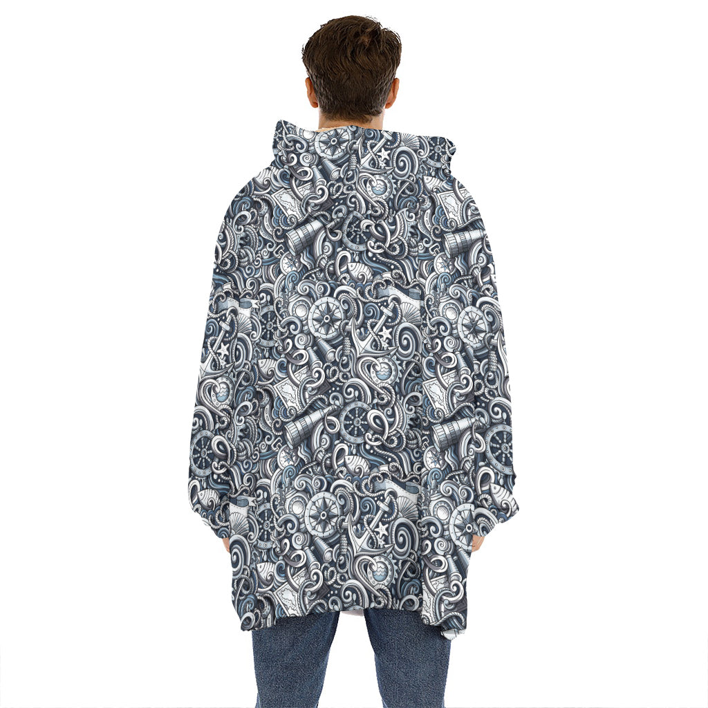 Abstract Nautical Anchor Pattern Print Hoodie Blanket