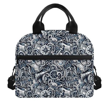 Abstract Nautical Anchor Pattern Print Insulated Lunch Bag