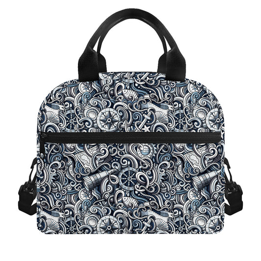 Abstract Nautical Anchor Pattern Print Insulated Lunch Bag
