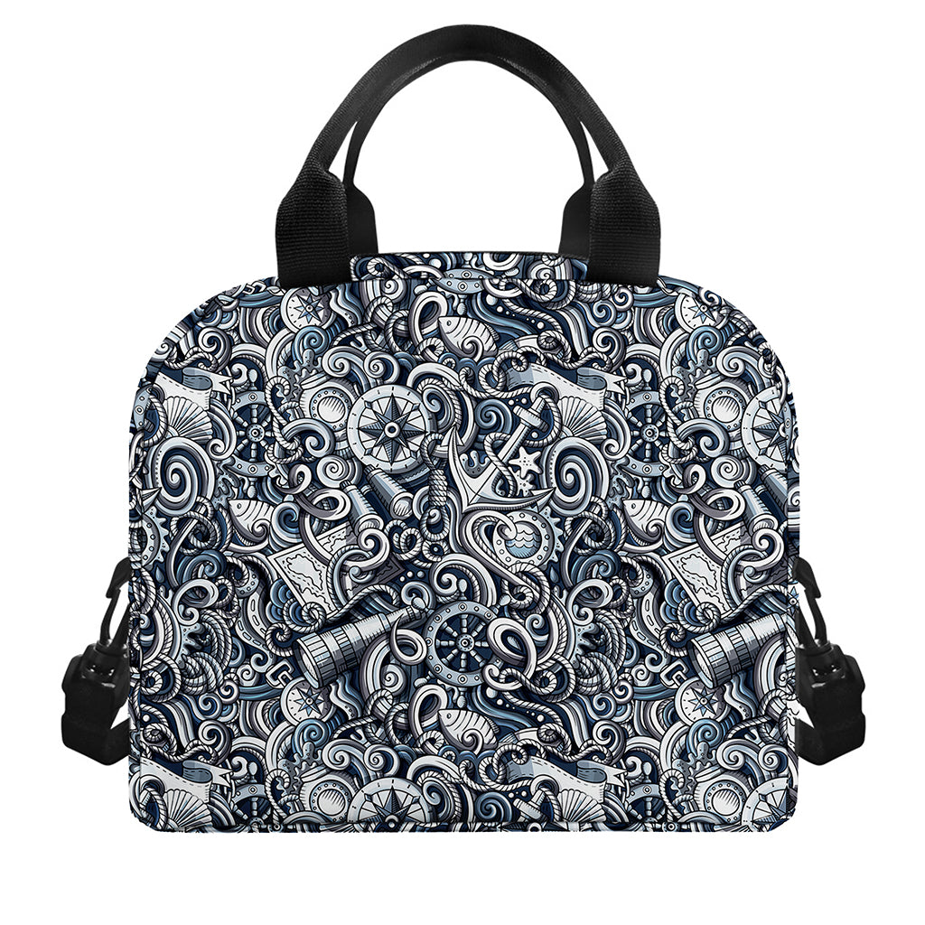 Abstract Nautical Anchor Pattern Print Insulated Lunch Bag