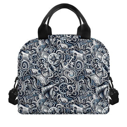 Abstract Nautical Anchor Pattern Print Insulated Lunch Bag