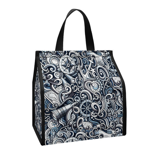 Abstract Nautical Anchor Pattern Print Insulated Lunch Tote