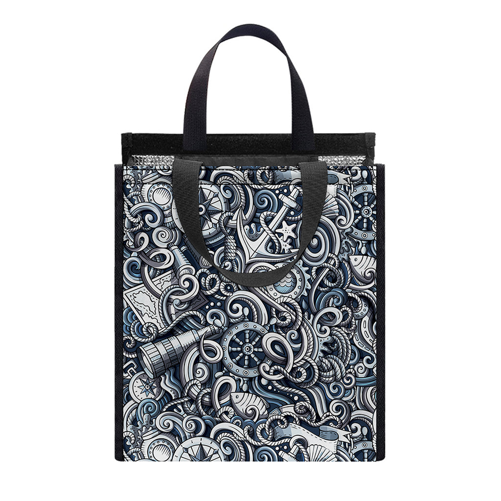 Abstract Nautical Anchor Pattern Print Insulated Lunch Tote