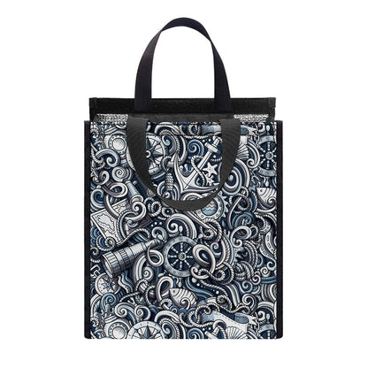 Abstract Nautical Anchor Pattern Print Insulated Lunch Tote
