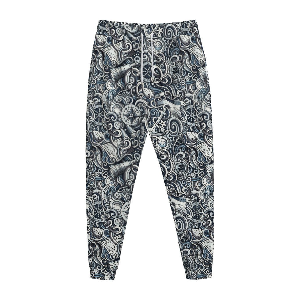 Abstract Nautical Anchor Pattern Print Jogger Pants