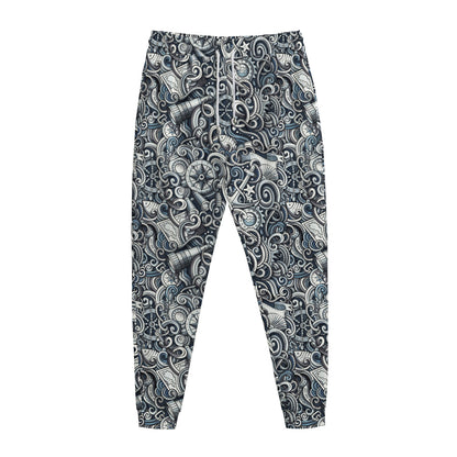 Abstract Nautical Anchor Pattern Print Jogger Pants