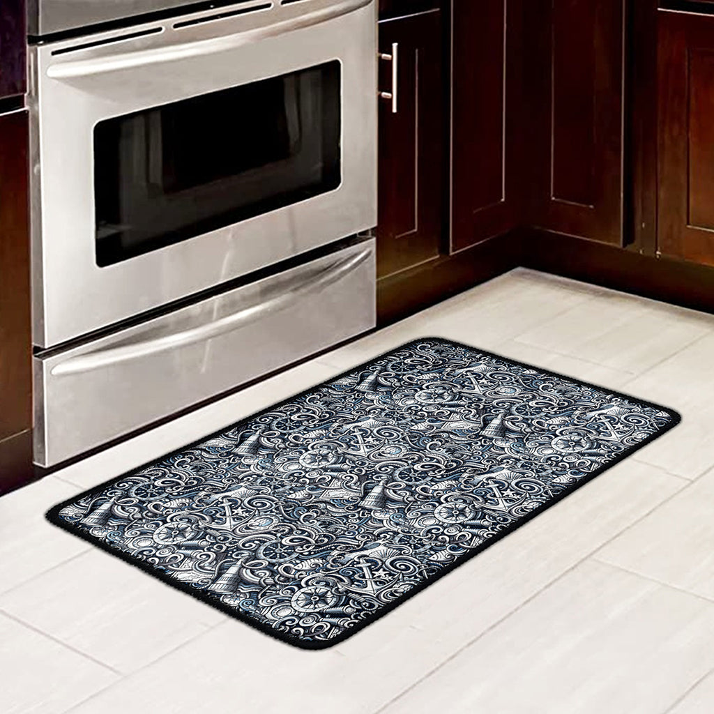 Abstract Nautical Anchor Pattern Print Kitchen Mat