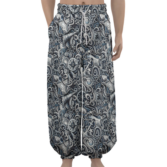Abstract Nautical Anchor Pattern Print Lantern Pants